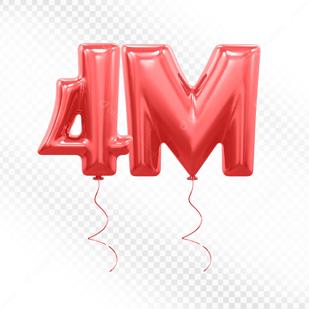 Elemento 3D Balão Vermelho de Número 4K para Composição PSD