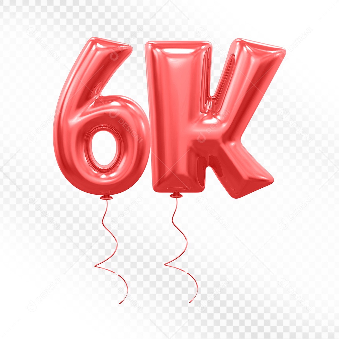 Elemento 3D Balão Vermelho de Número 6K para Composição PSD