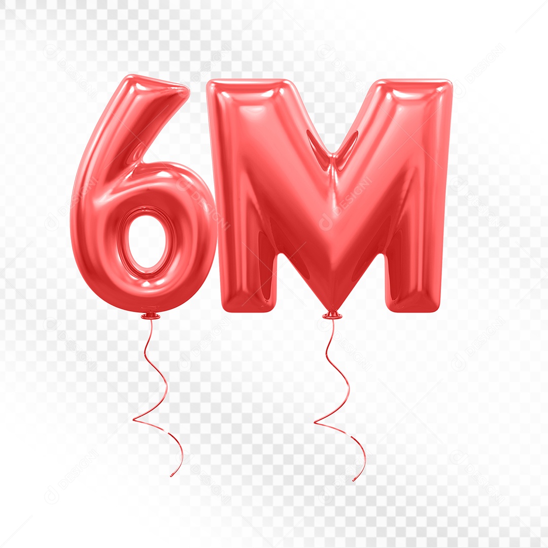 Elemento 3D Balão Vermelho de Número 6K para Composição PSD
