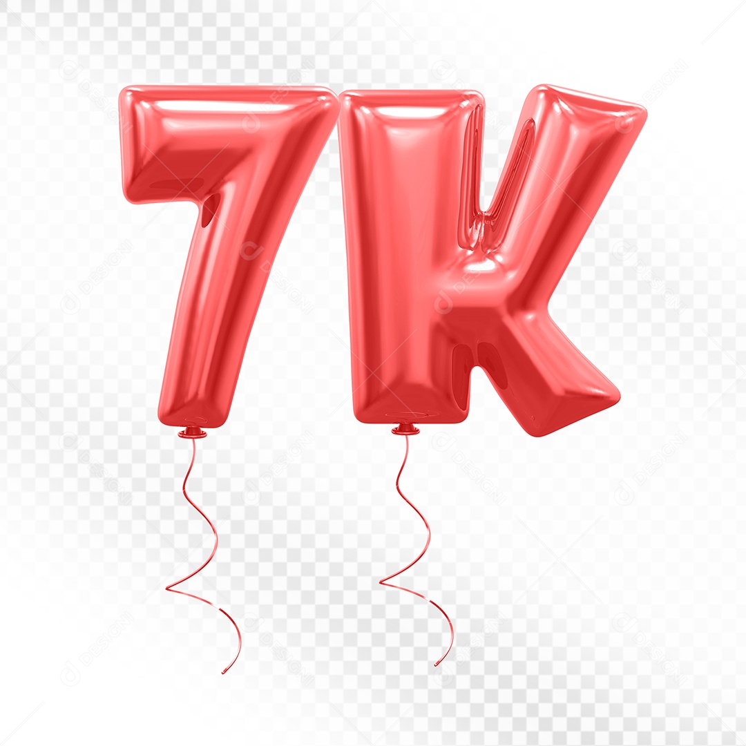 Elemento 3D Balão Vermelho de Número 7K para Composição PSD