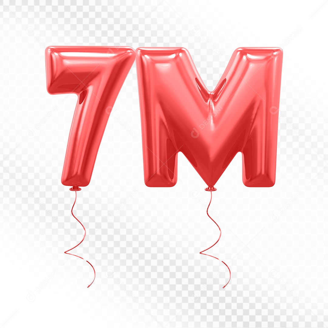 Elemento 3D Balão Vermelho de Número 7K para Composição PSD