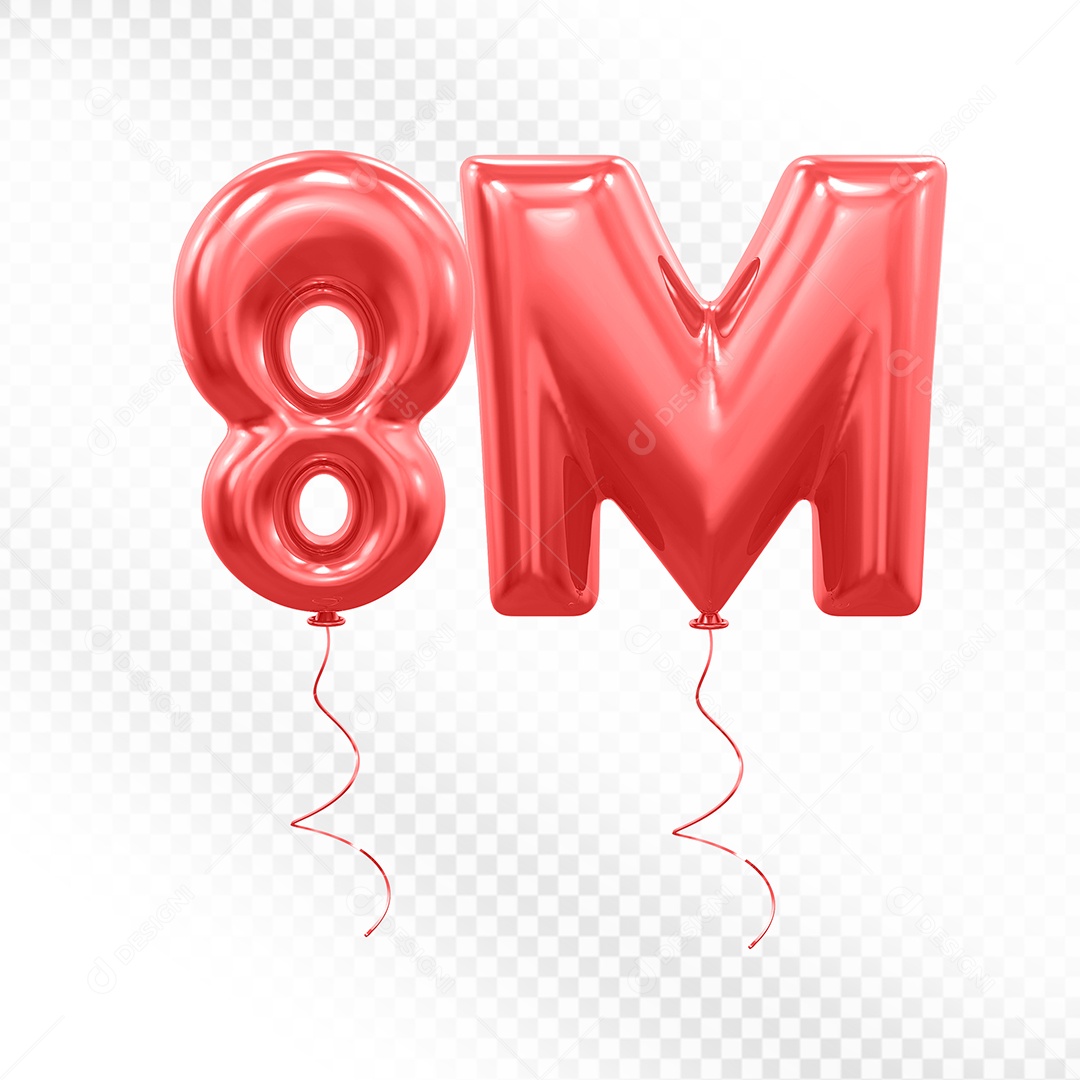 Elemento 3D Balão Vermelho de Número 8K para Composição PSD