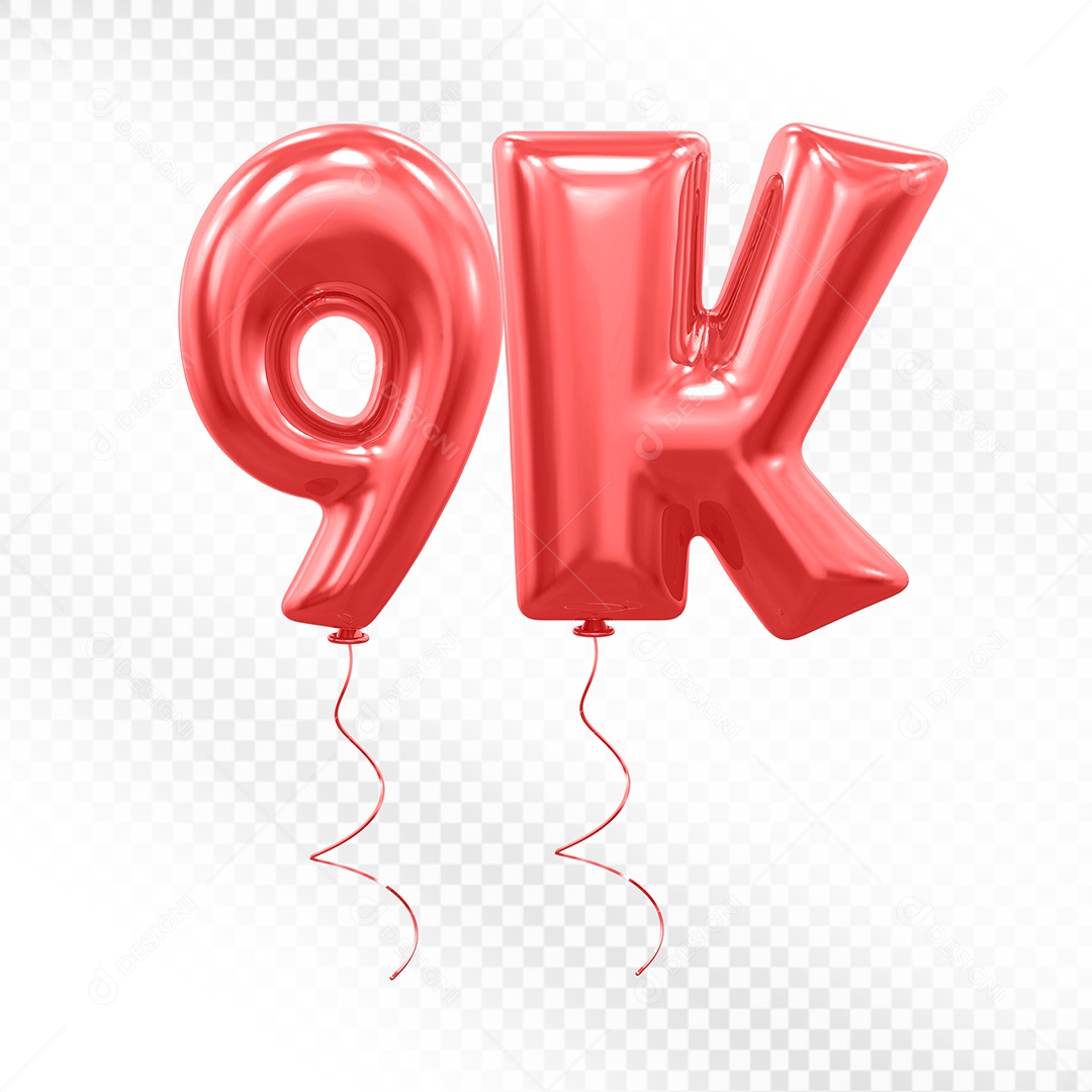 Elemento 3D Balão Vermelho de Número 9K para Composição PSD