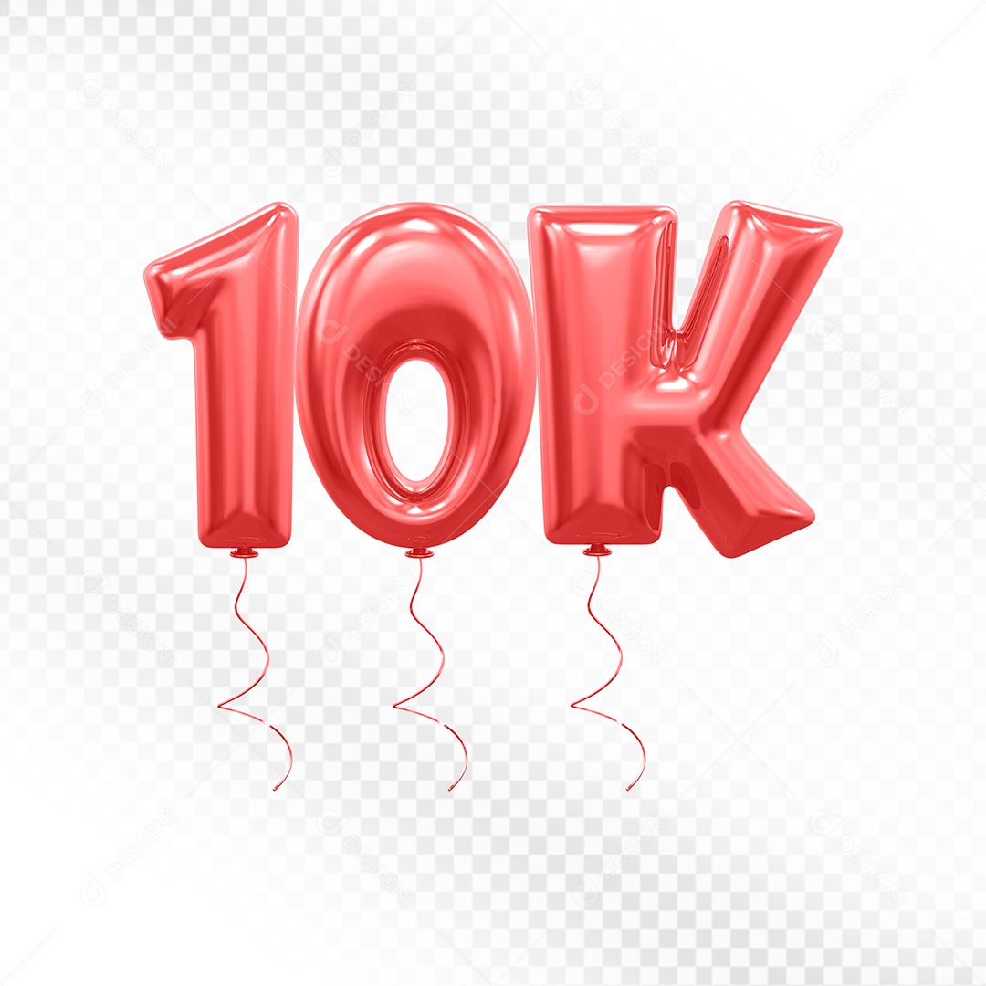 Elemento 3D Balão Vermelho de Número 10K para Composição PSD