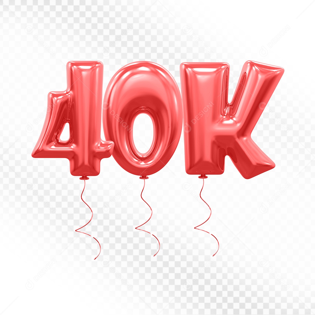 Elemento 3D Balão Vermelho de Número 40K para Composição PSD