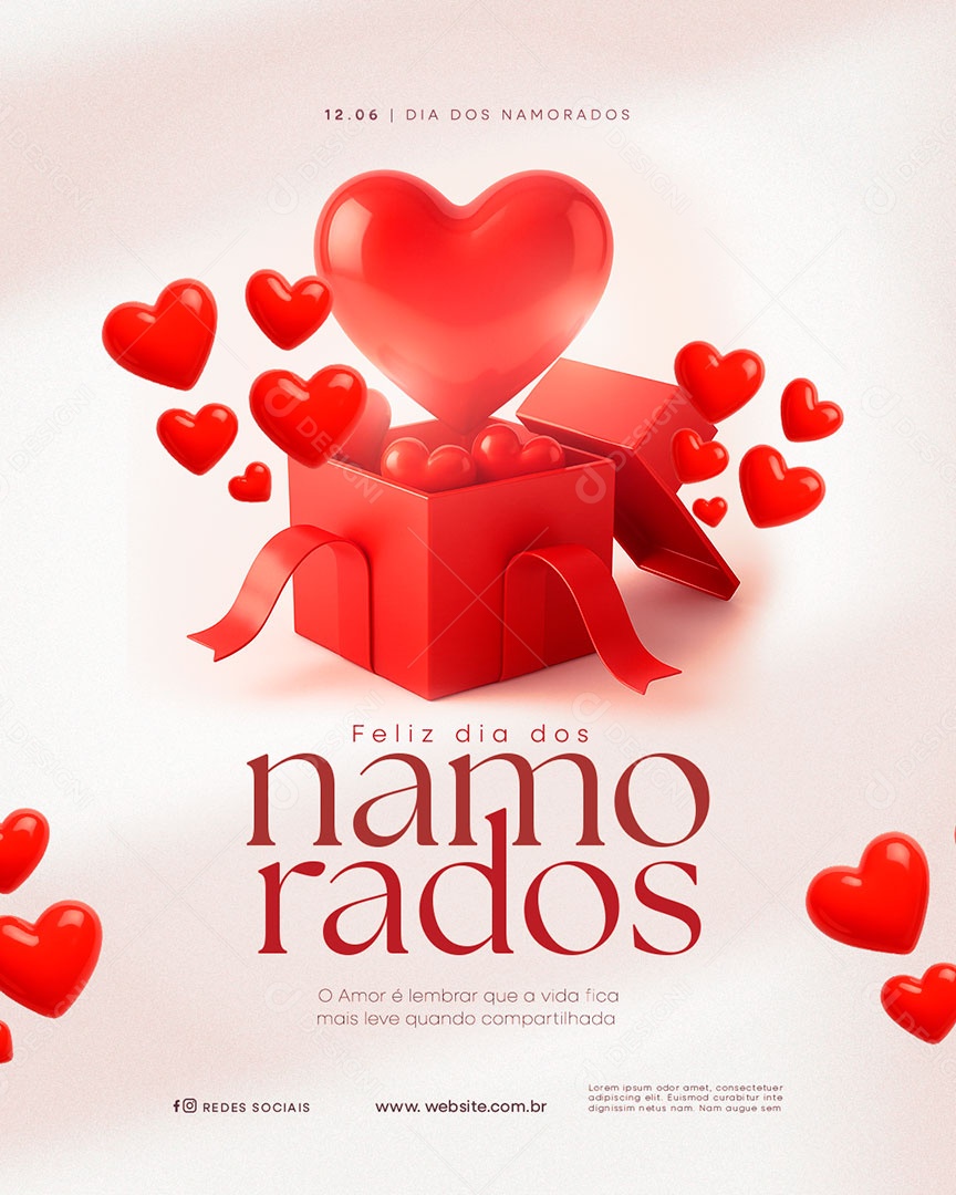 Feliz Dia dos Namorados 12 de junho Social Media PSD Editável