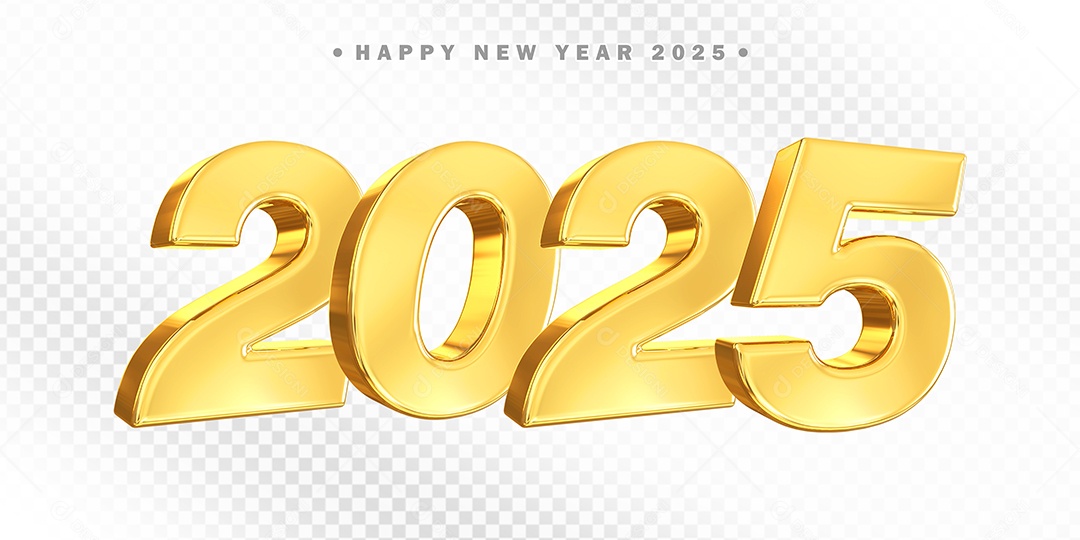 Numero 2025 Dourado Elemento 3D Para Composição PSD