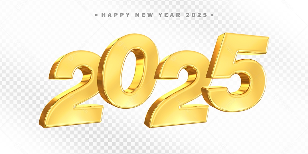 Numero 2025 Dourado Elemento 3D Para Composição PSD