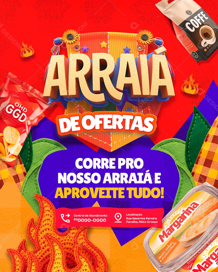 Arraiá de Ofertas Supermercado Corre Pro Nosso Arraiá Social Media PSD Editável