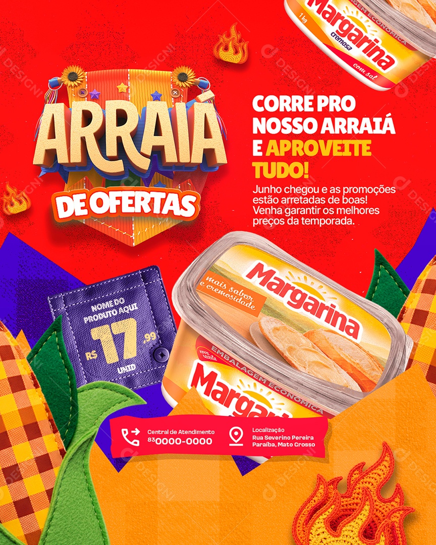 Arraiá de Ofertas Supermercado Margarina Social Media PSD Editável
