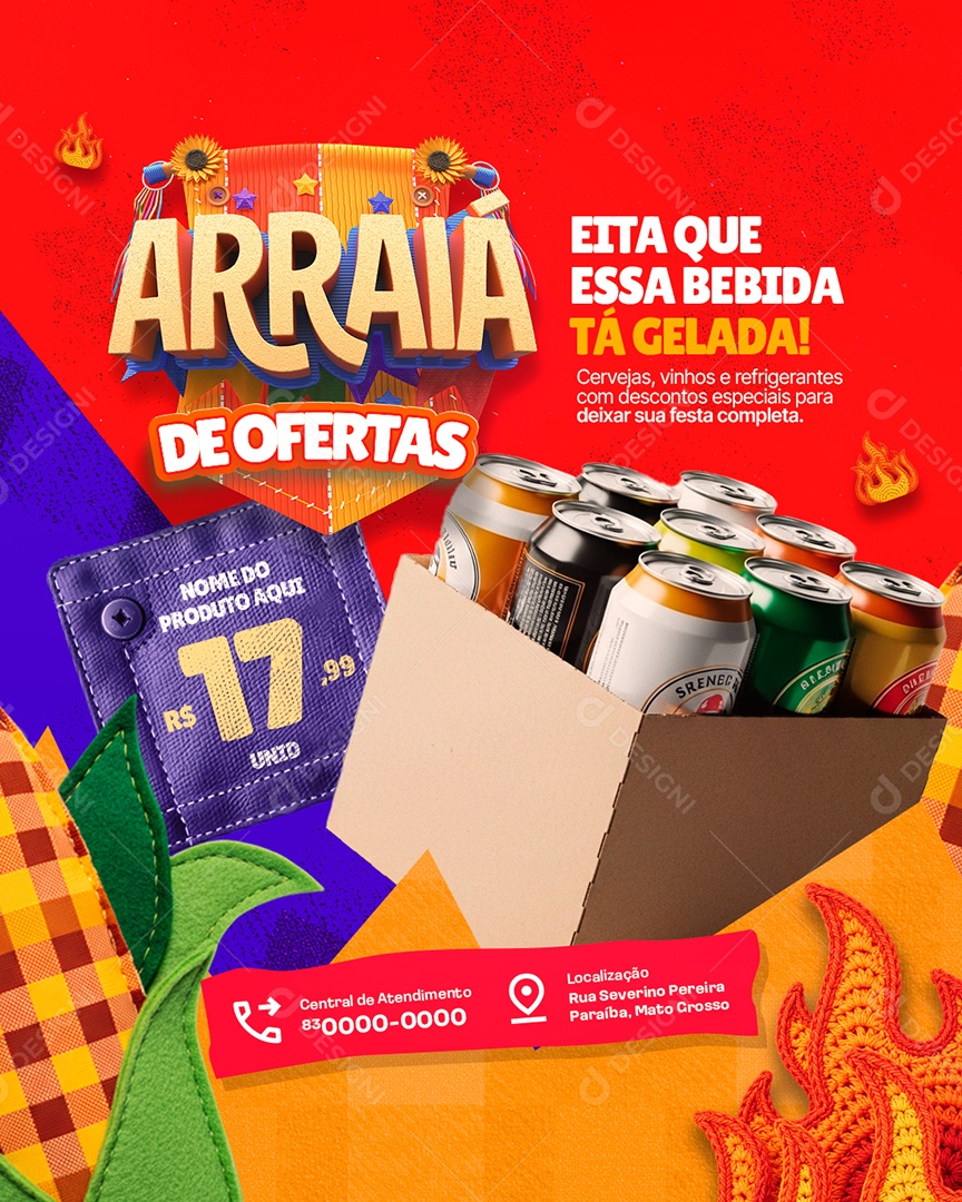 Arraiá de Ofertas Supermercado Eita Que Essa Bebida Ta Gelada Social Media PSD Editável