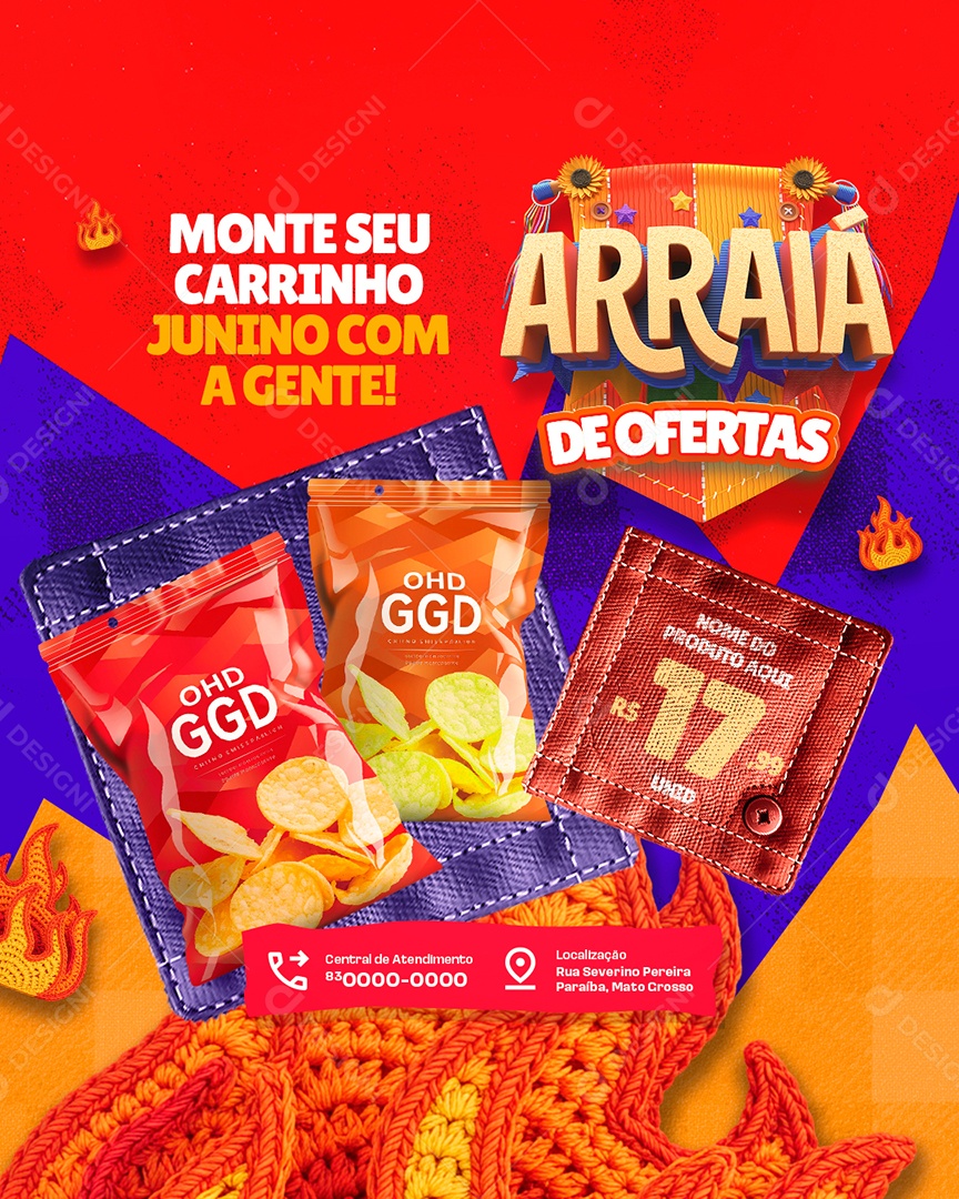 Arraiá de Ofertas Supermercado Monte seu Carrinho Social Media PSD Editável