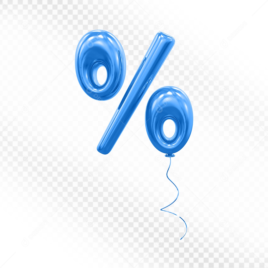 Elemento 3D Balão Azul de Ícone Porcentagem para Composição PSD