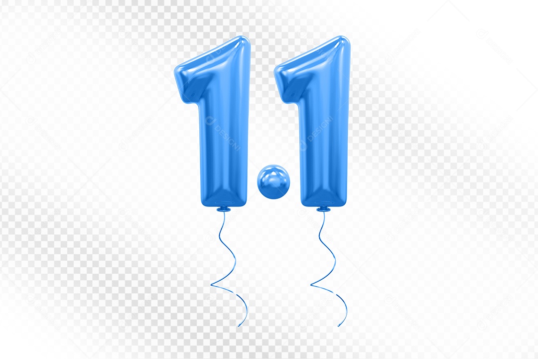 Elemento 3D Balão Azul de Número 1.1 para Composição PSD