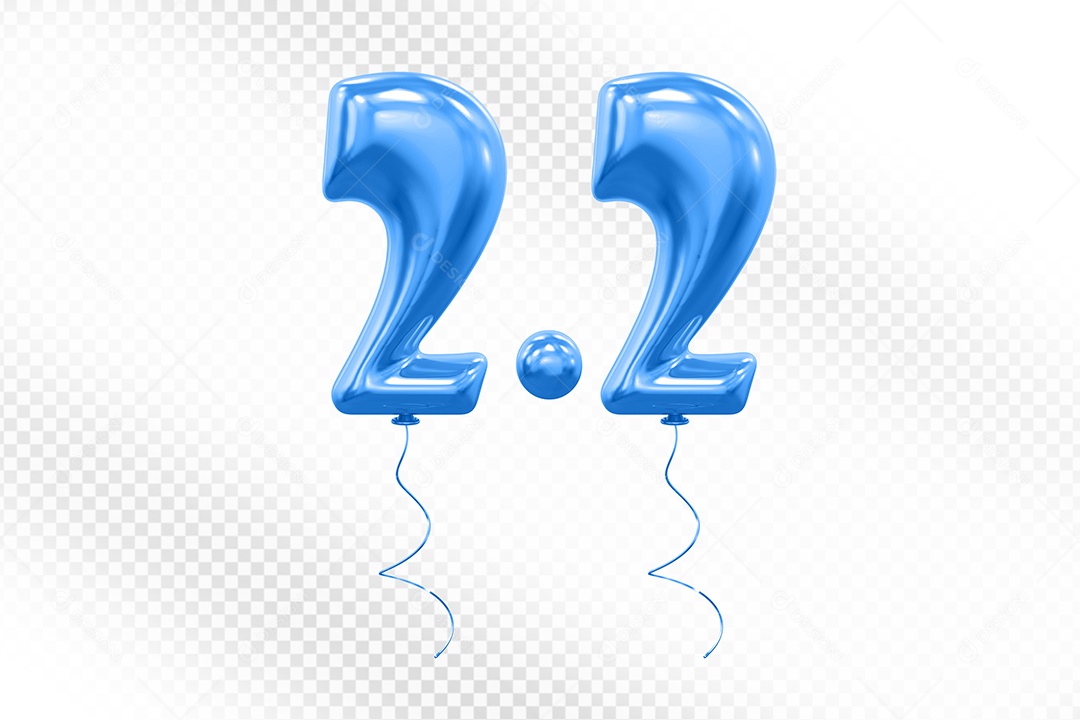 Elemento 3D Balão Azul de Número 2.2 para Composição PSD