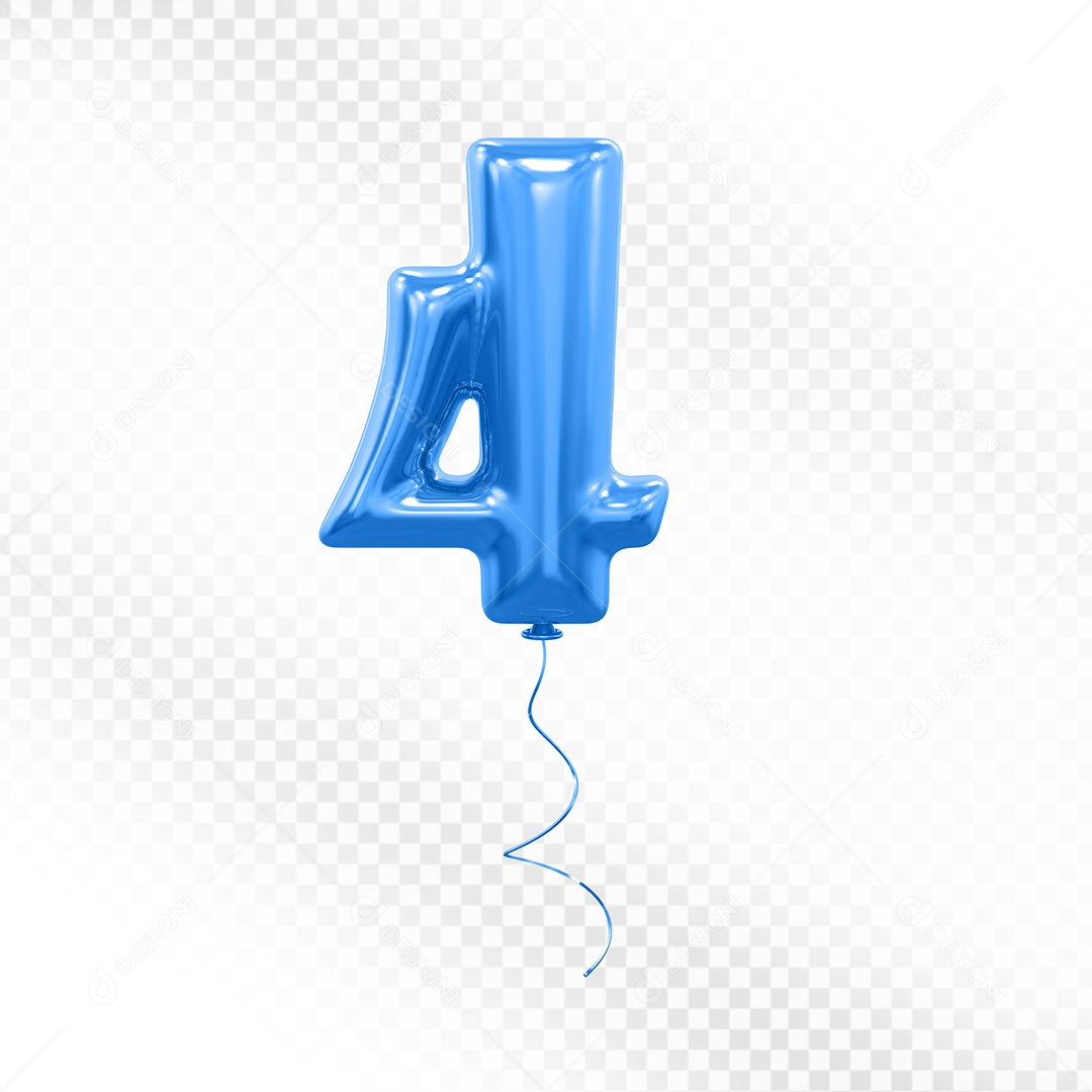 Elemento 3D Balão Azul de Número 4 para Composição PSD