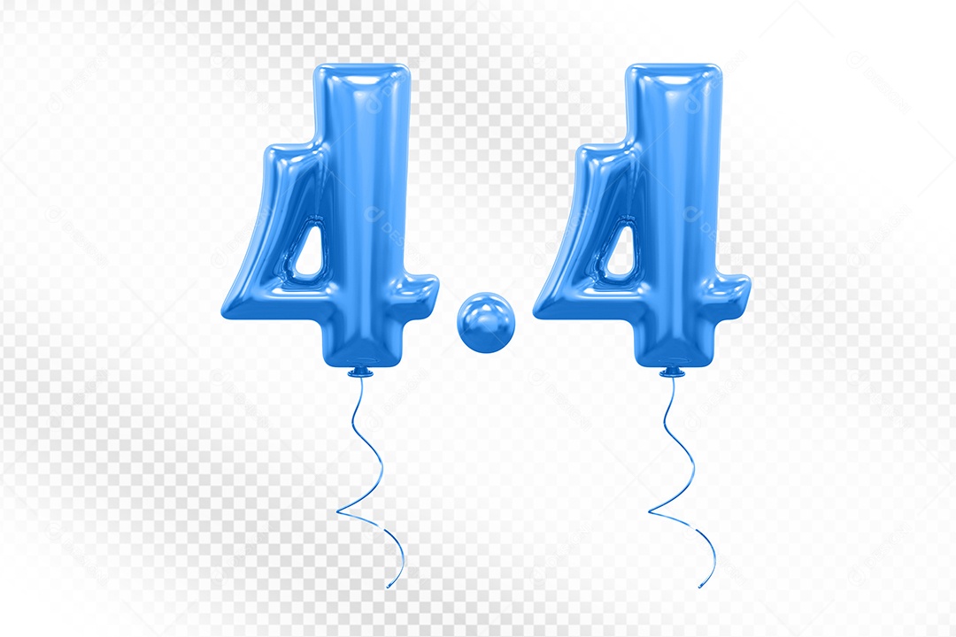Elemento 3D Balão Azul de Número 4.4 para Composição PSD