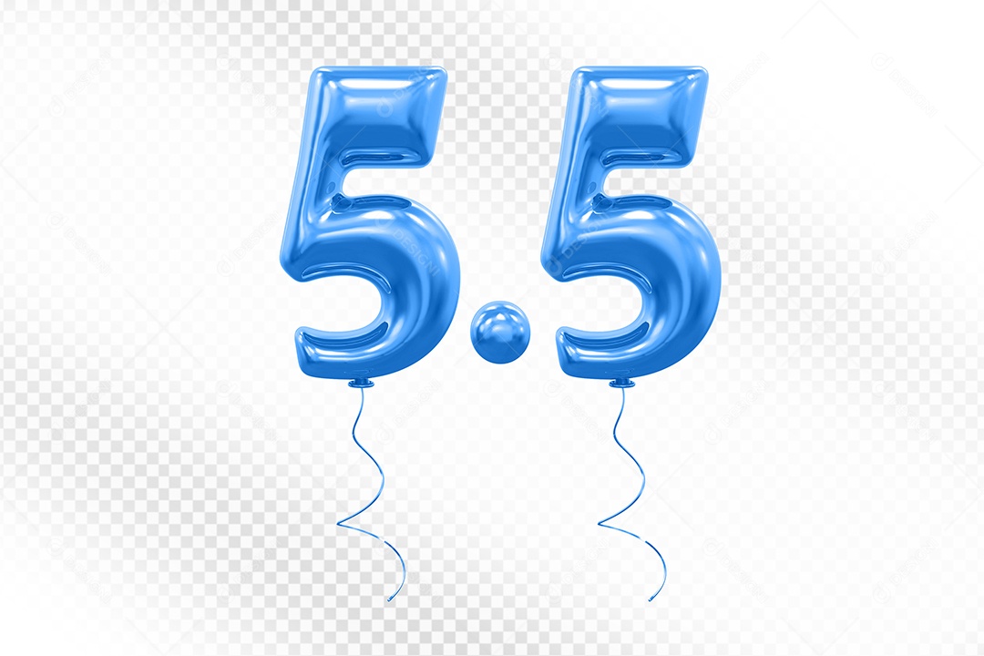 Elemento 3D Balão Azul de Número 5.5 para Composição PSD