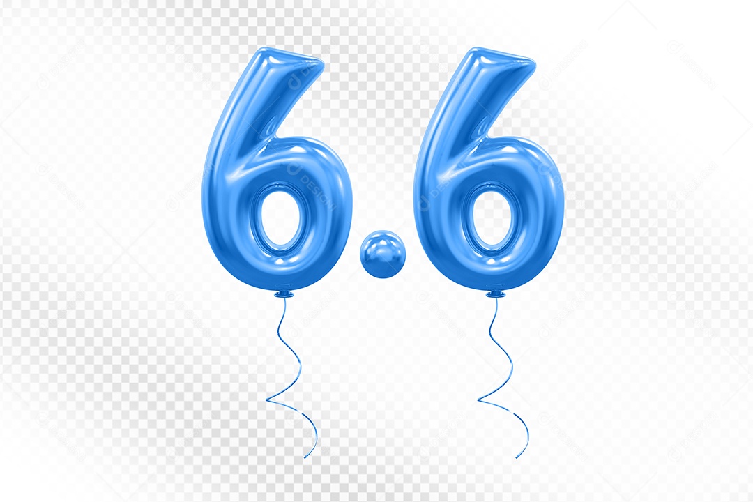 Elemento 3D Balão Azul de Número 6.6 para Composição PSD