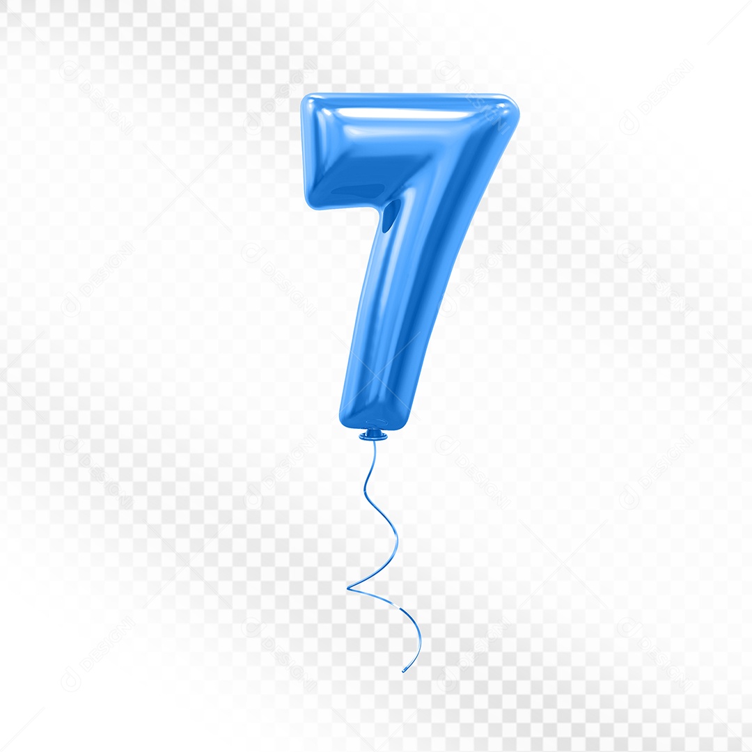 Elemento 3D Balão Azul de Número 7 para Composição PSD