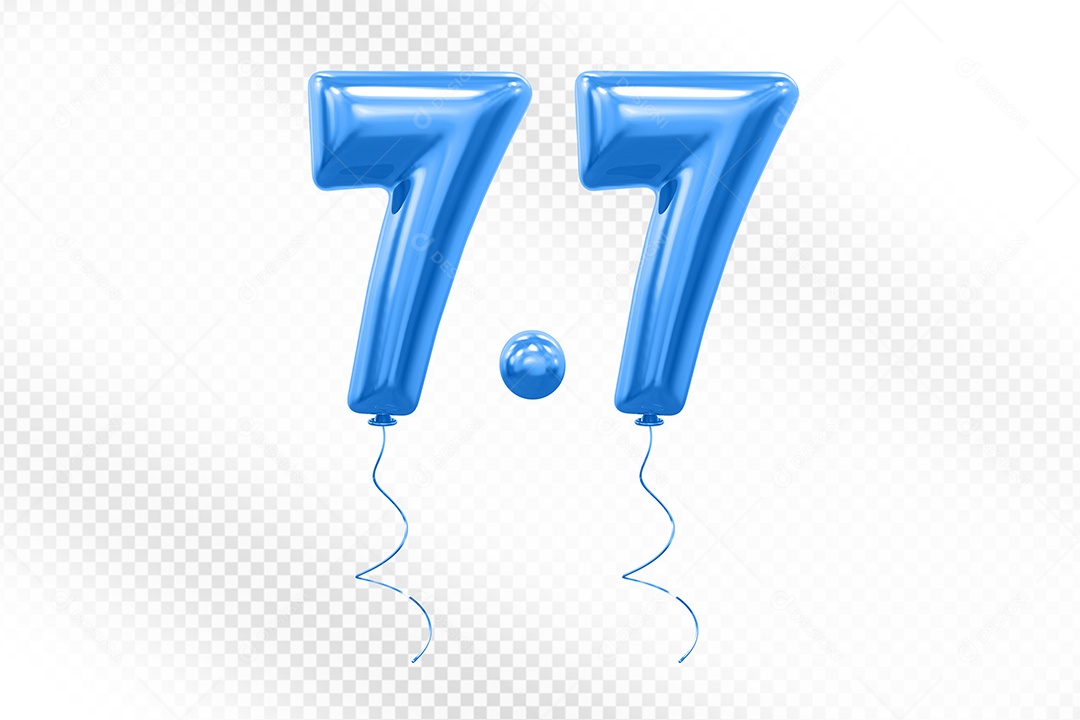 Elemento 3D Balão Azul de Número 7.7 para Composição PSD