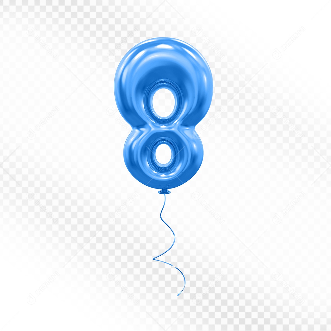 Elemento 3D Balão Azul de Número 8 para Composição PSD