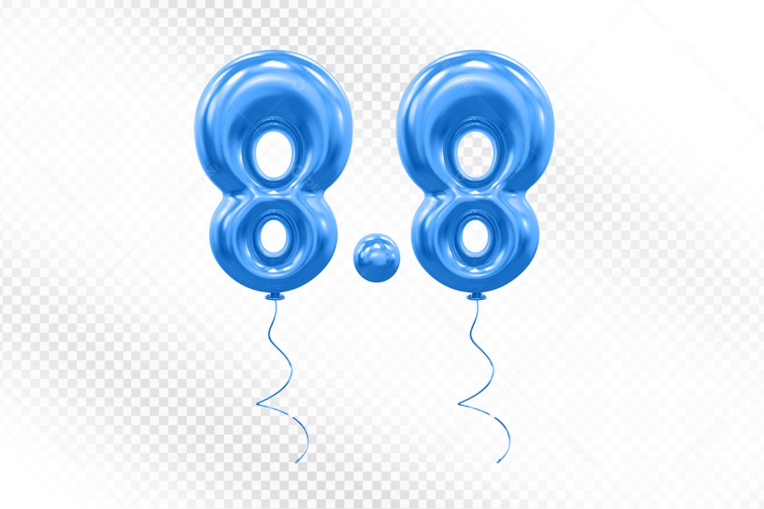 Elemento 3D Balão Azul de Número 8.8 para Composição PSD