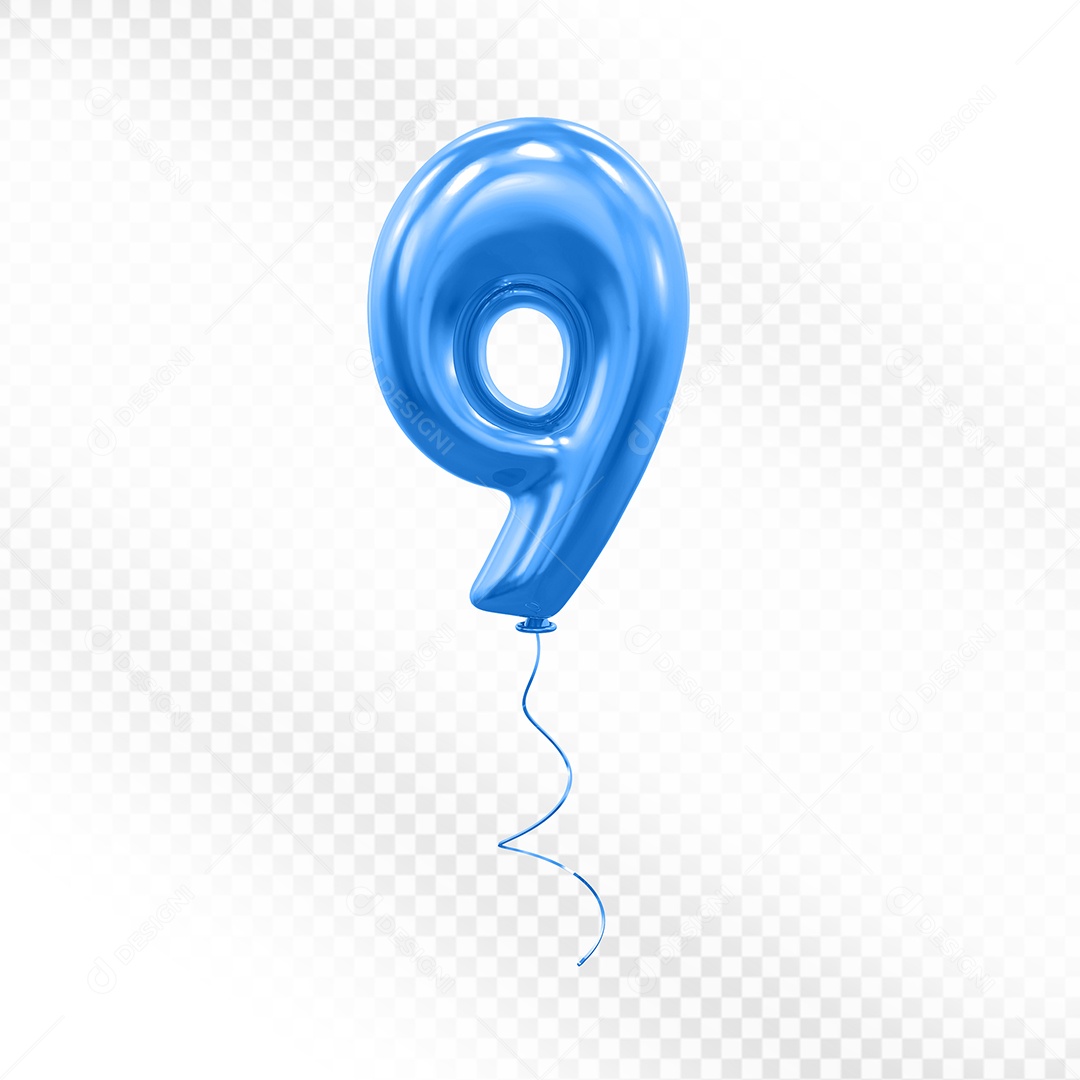 Elemento 3D Balão Azul de Número 9 para Composição PSD