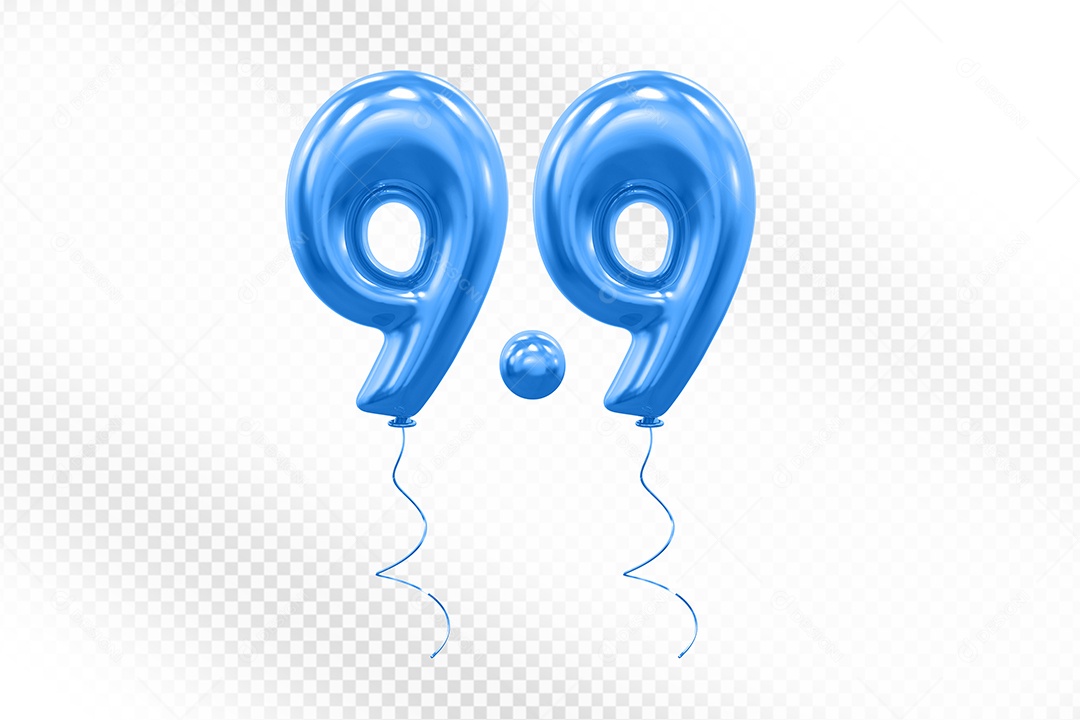 Elemento 3D Balão Azul de Número 9.9 para Composição PSD