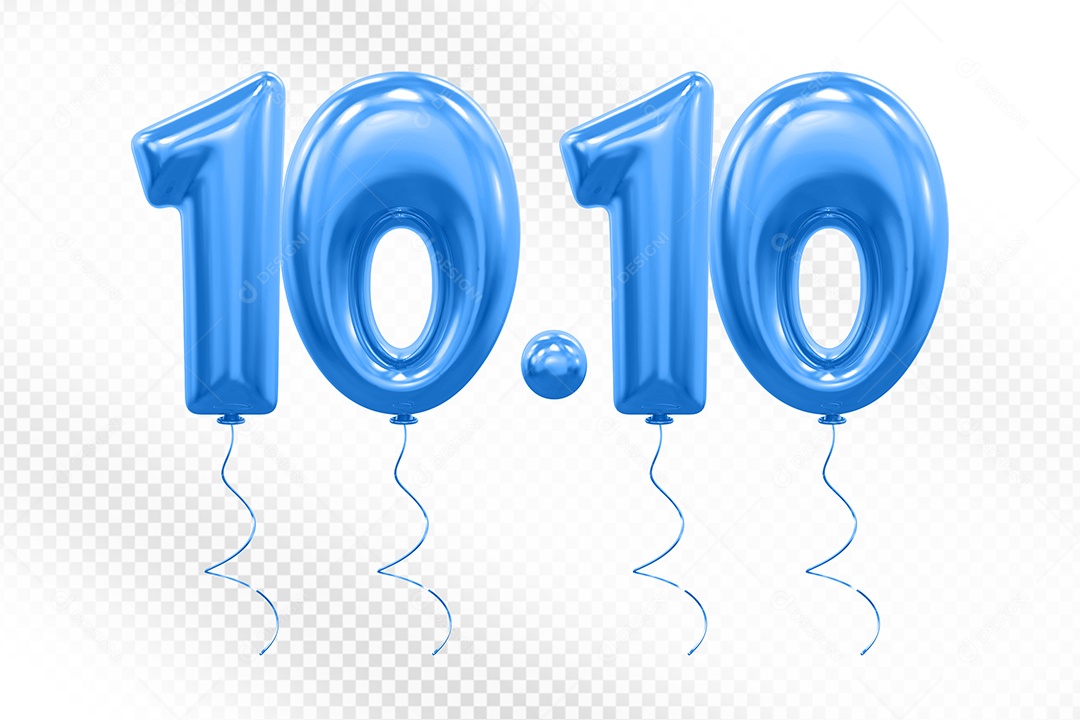 Elemento 3D Balão Azul de Número 10.10 para Composição PSD