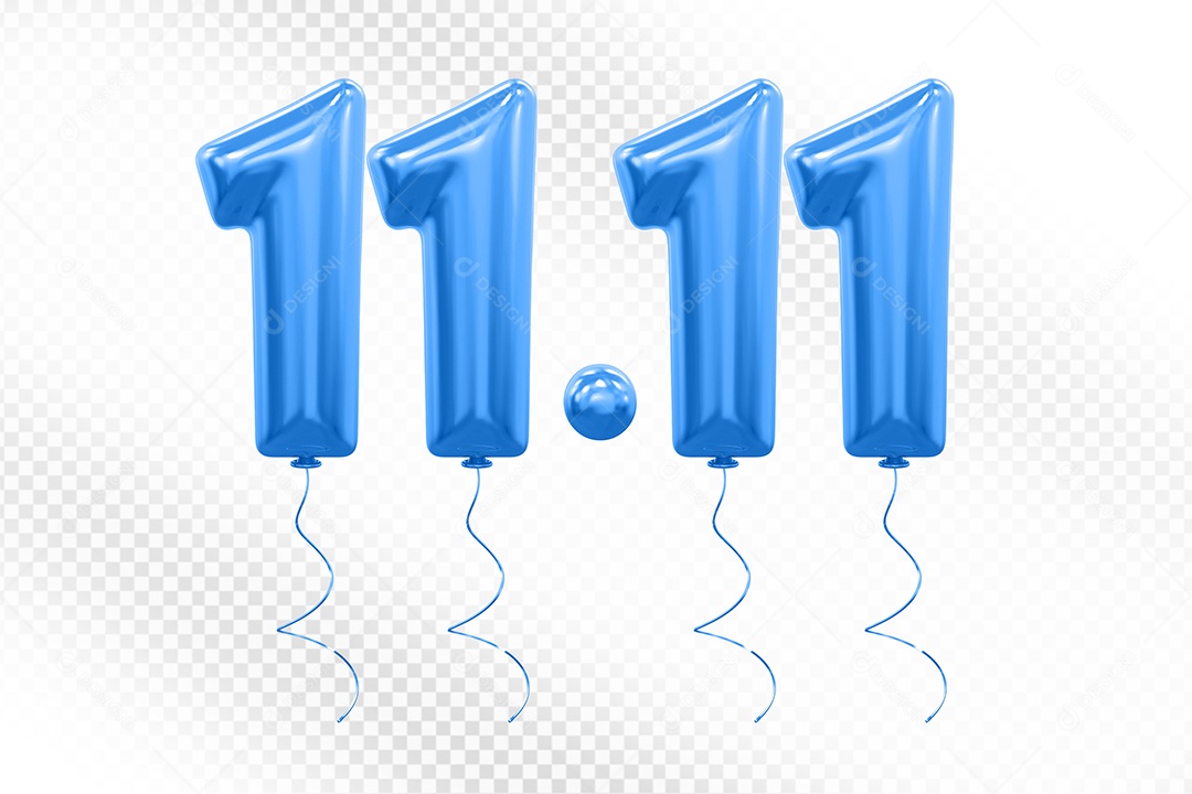 Elemento 3D Balão Azul de Número 11.11 para Composição PSD