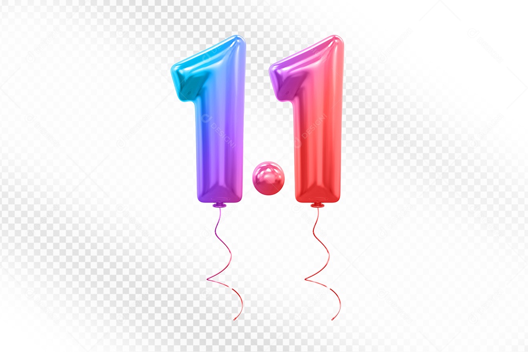 Elemento 3D Balão Colorido de Número 1.1 para Composição PSD