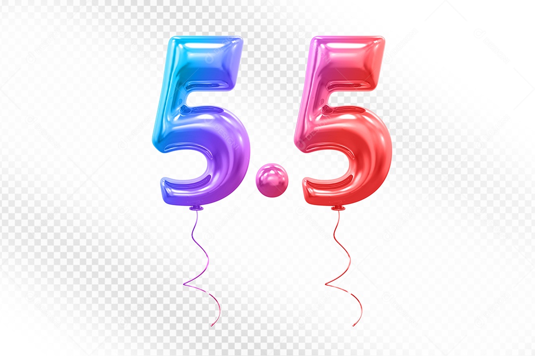 Elemento 3D Balão Colorido de Número 5.5 para Composição PSD