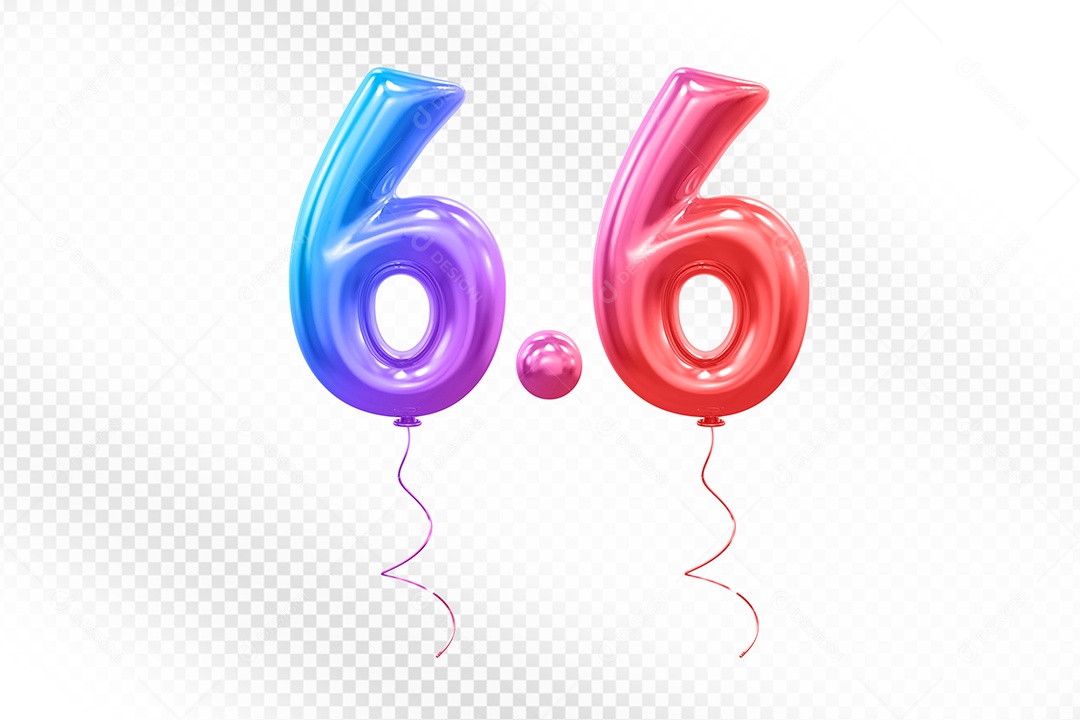 Elemento 3D Balão Colorido de Número 6.6 para Composição PSD