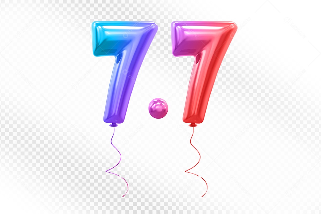 Elemento 3D Balão Colorido de Número 7.7 para Composição PSD