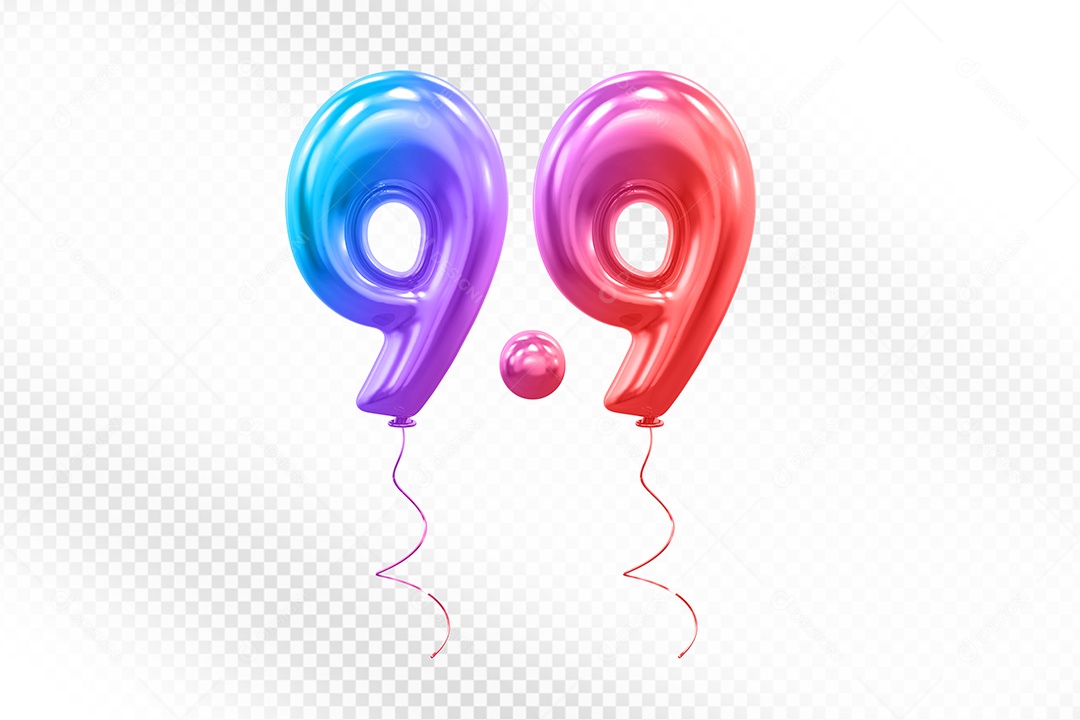 Elemento 3D Balão Colorido de Número 9.9 para Composição PSD