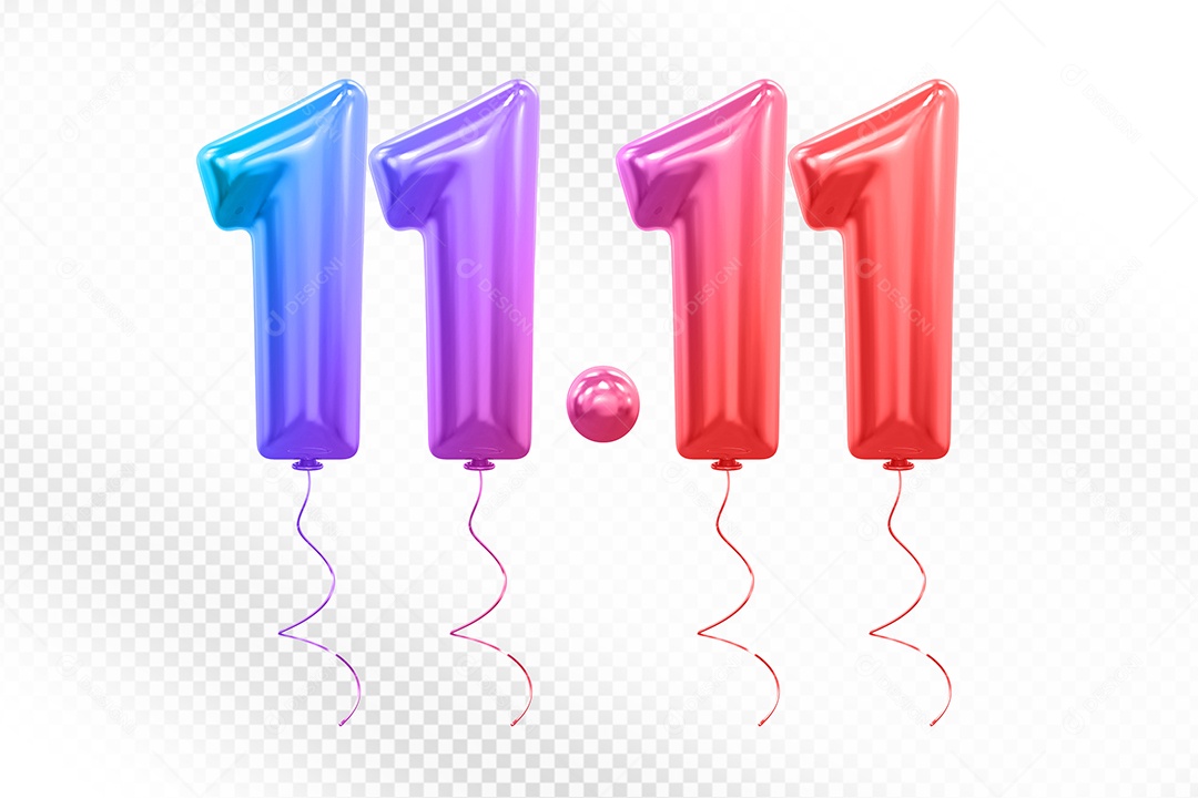 Elemento 3D Balão Colorido de Número 11.11 para Composição PSD
