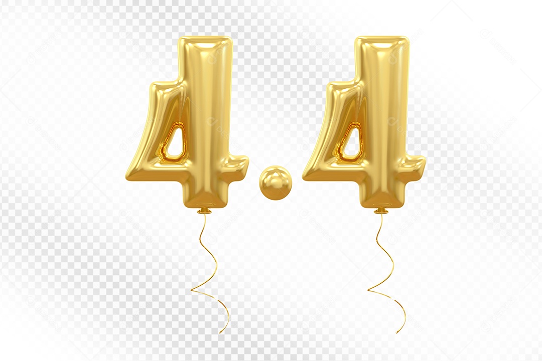 Elemento 3D Balão Dourado de Número 4.4 para Composição PSD