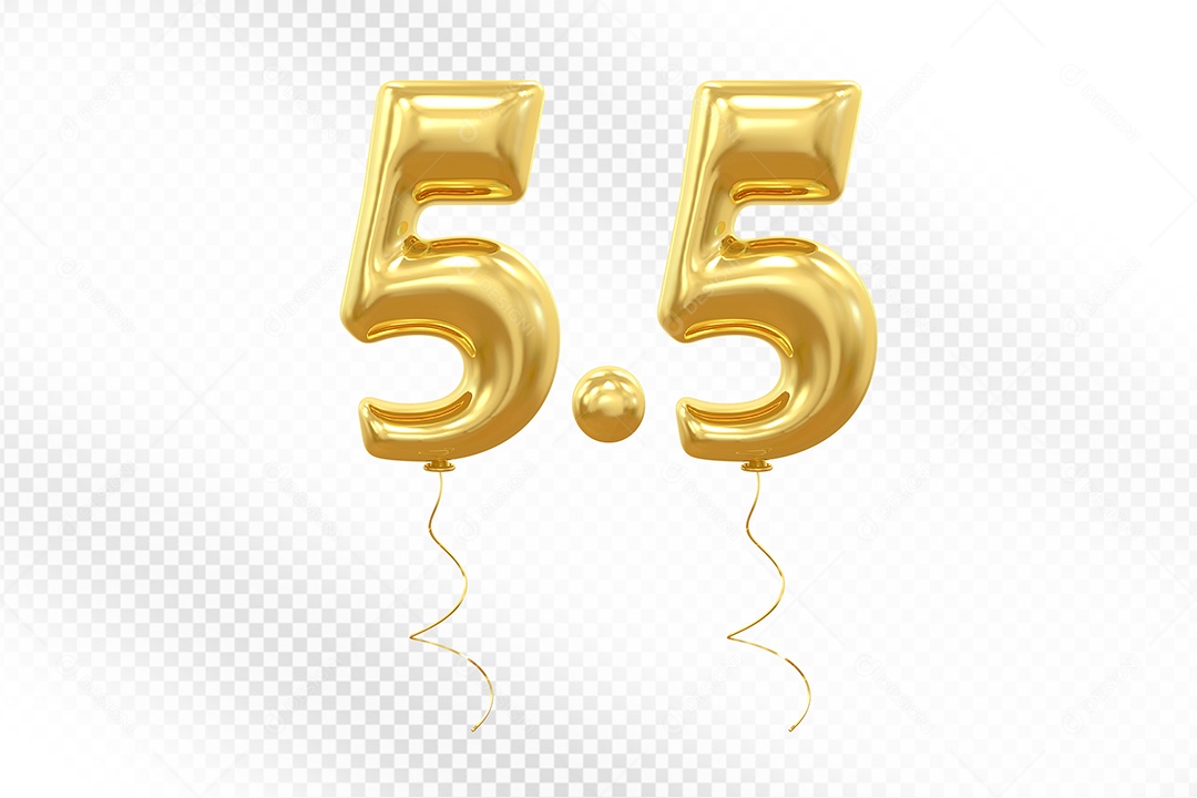 Elemento 3D Balão Dourado de Número 5.5 para Composição PSD