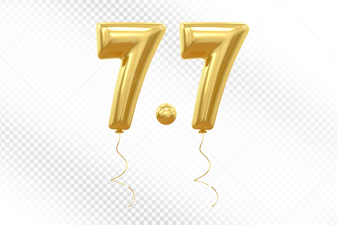 Elemento 3D Balão Dourado de Número 7.7 para Composição PSD