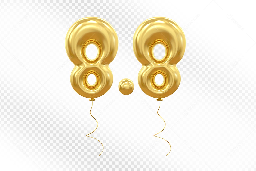 Elemento 3D Balão Dourado de Número 8.8 para Composição PSD