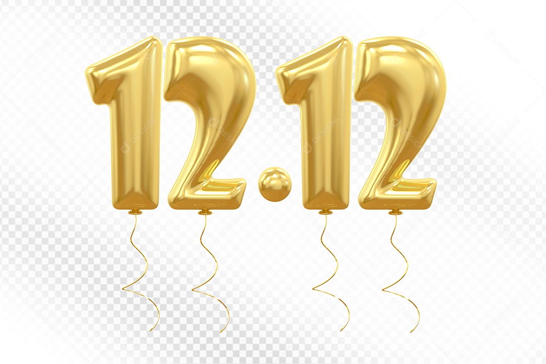 Elemento 3D Balão Dourado de Número 12.12 para Composição PSD