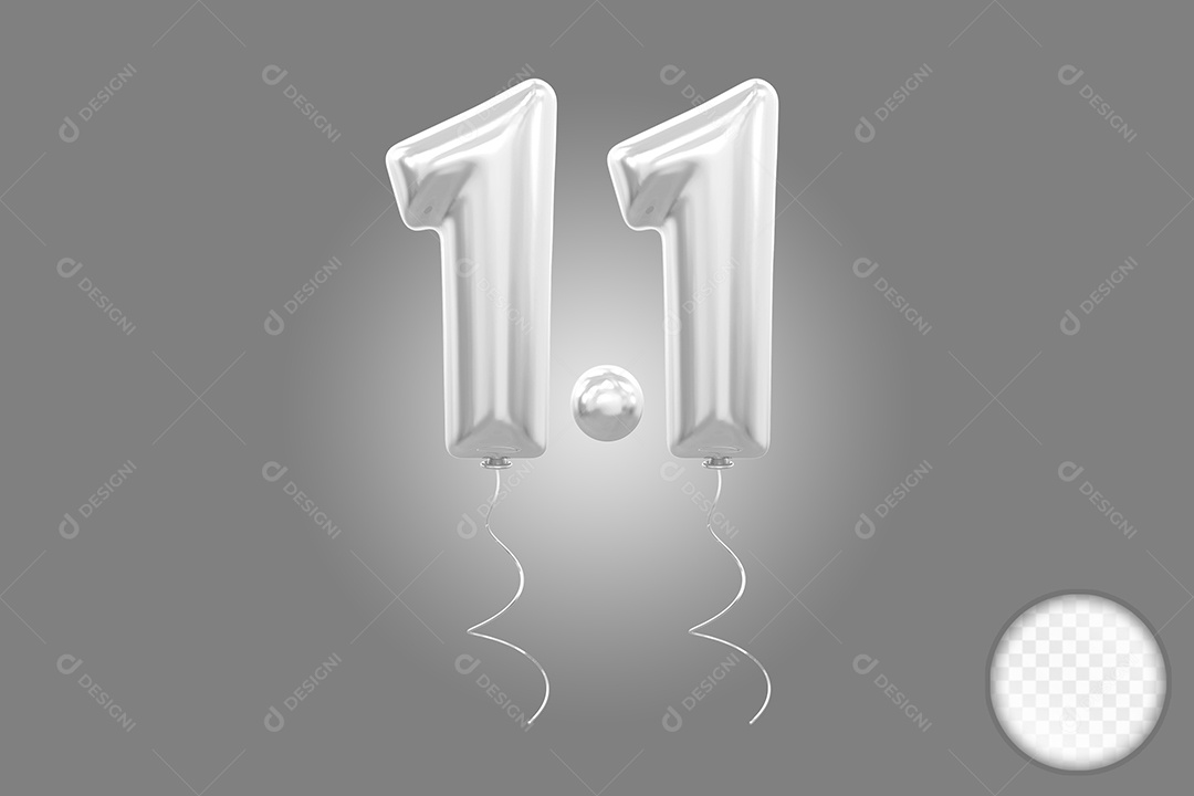 Elemento 3D Balão Prata de Número 1.1 para Composição PSD