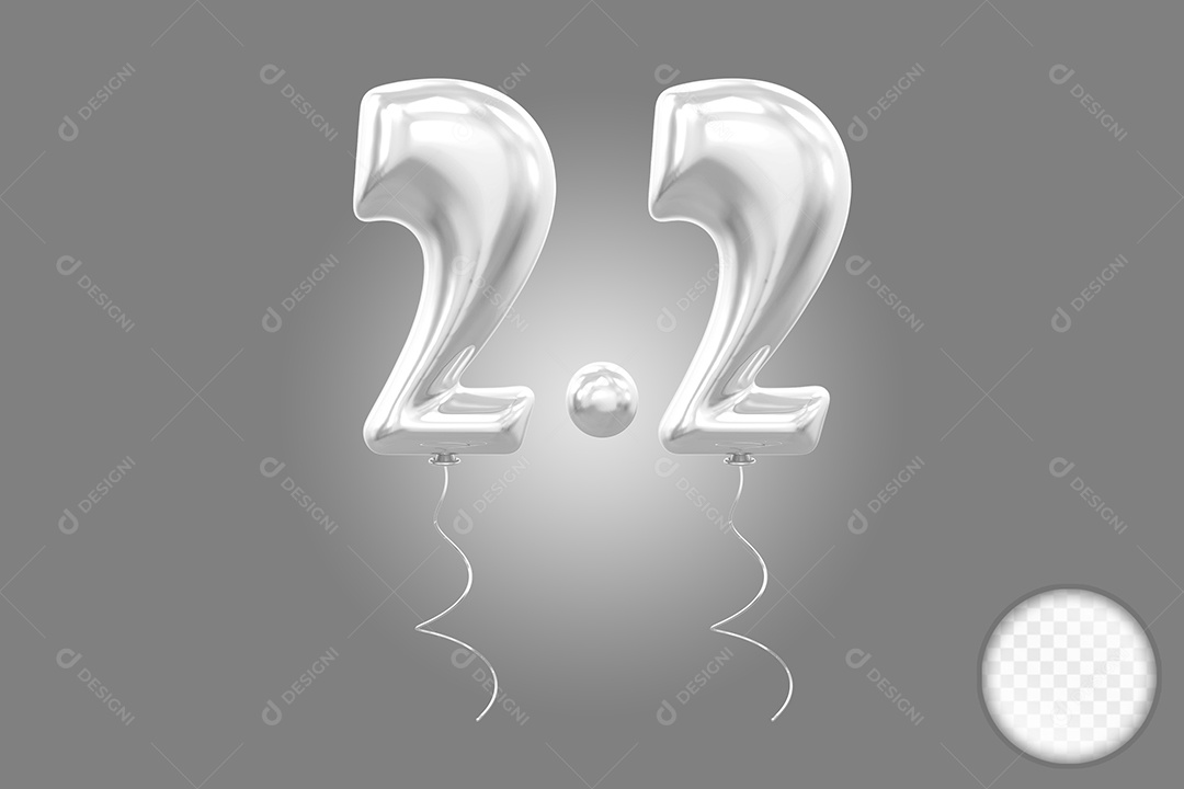 Elemento 3D Balão Prata de Número 2.2 para Composição PSD