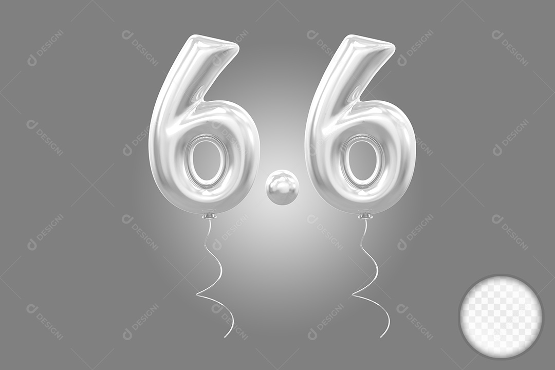 Elemento 3D Balão Prata de Número 6.6 para Composição PSD