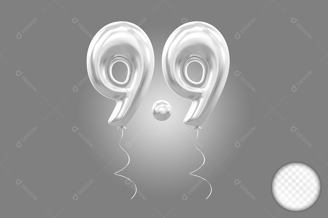 Elemento 3D Balão Prata de Número 9.9 para Composição PSD
