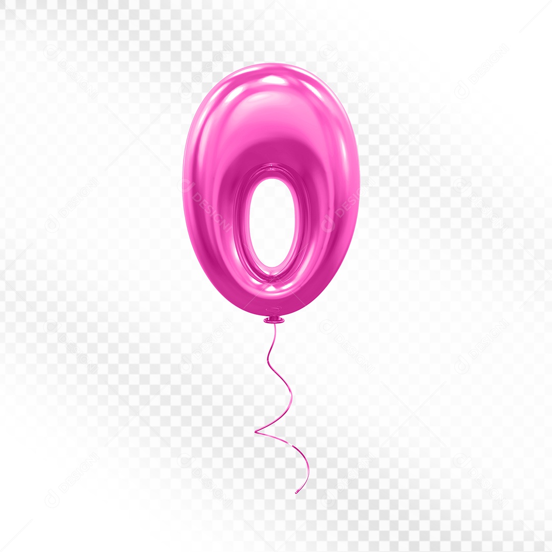 Elemento 3D Balão Rosa de Número 0 para Composição PSD