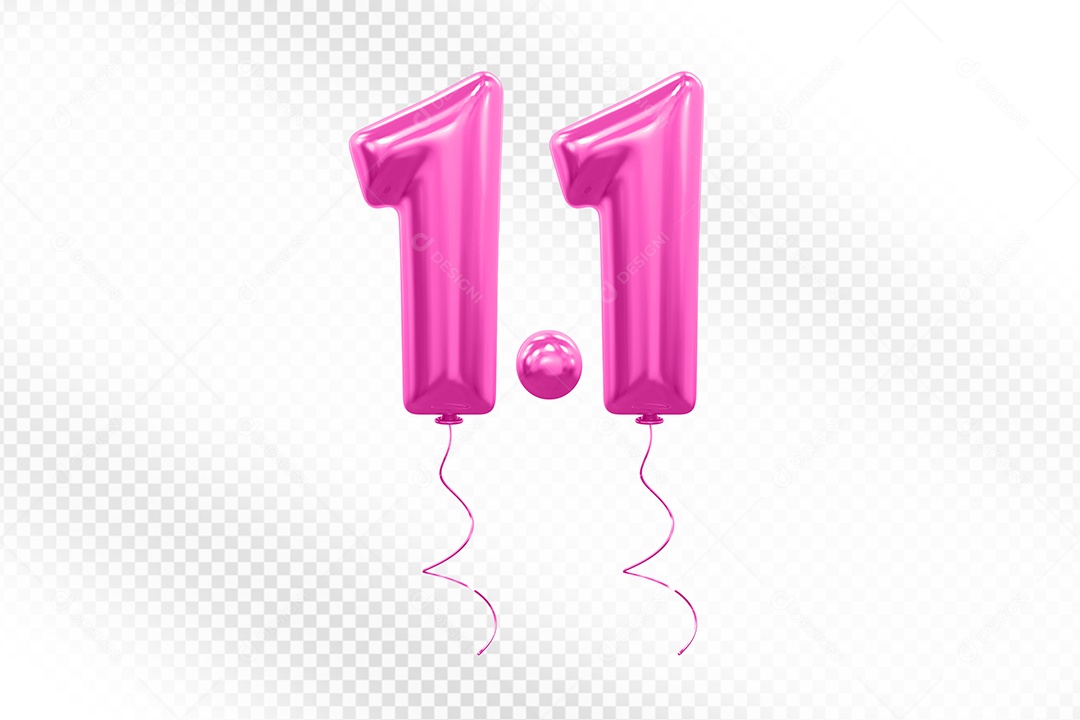 Elemento 3D Balão Rosa de Número 1.1 para Composição PSD