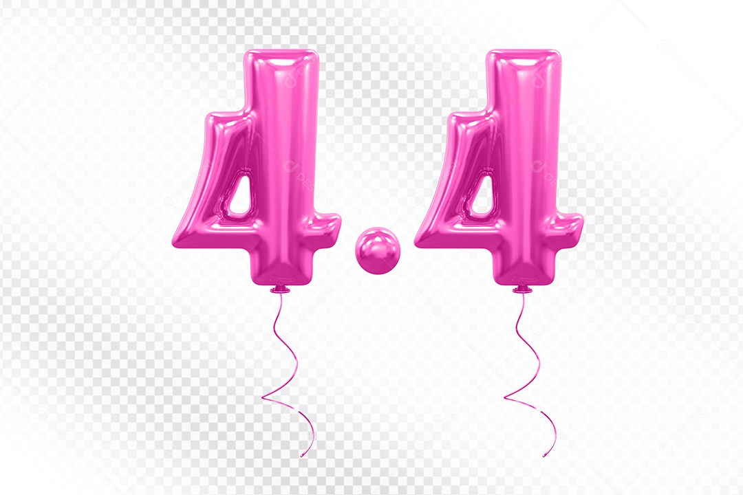 Elemento 3D Balão Rosa de Número 4.4 para Composição PSD