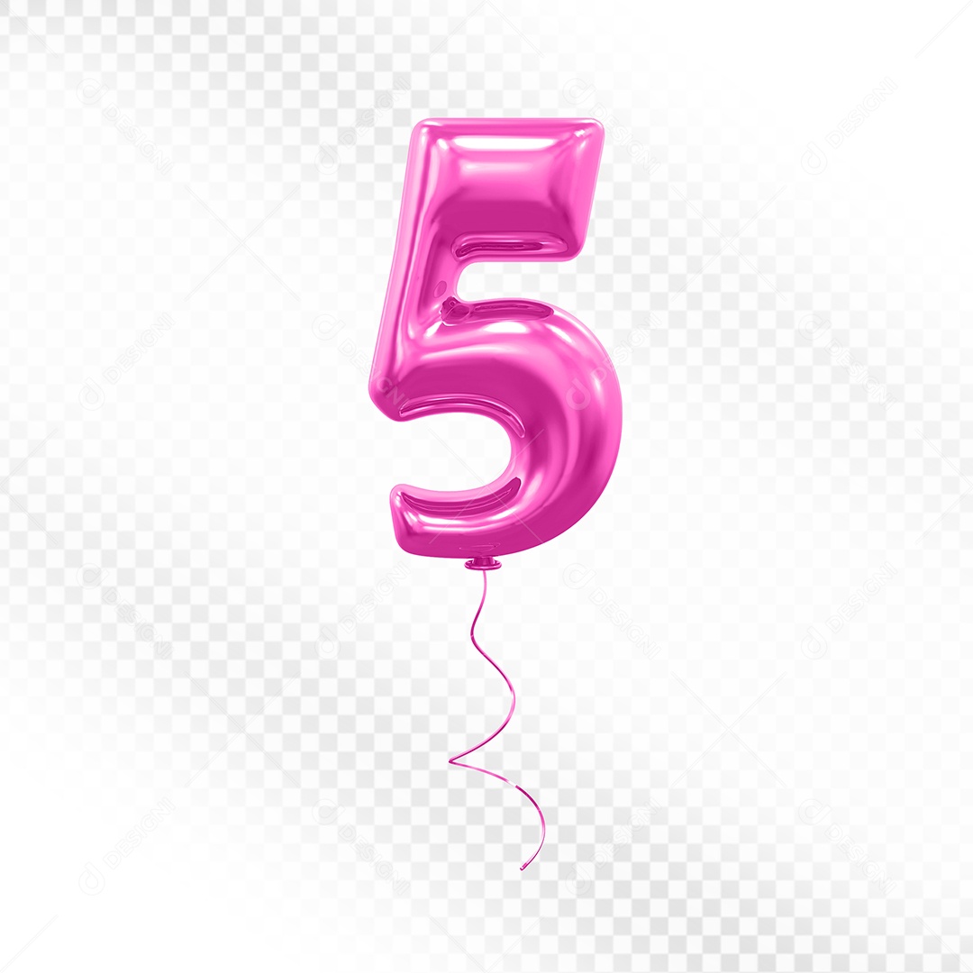 Elemento 3D Balão Rosa de Número 5 para Composição PSD